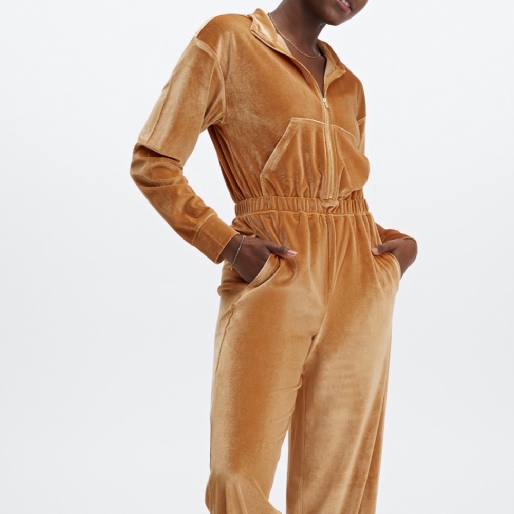 FABLETICS VELOUR ZIP UP WIDE LEG JUMPSUIT